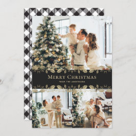 Elegant Black Guld Holly Play Photo jul Julkort