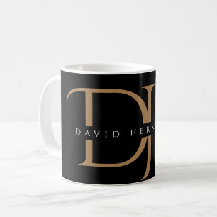 Elegant Black Guld Initialer Monogram Modern Anpas Kaffemugg