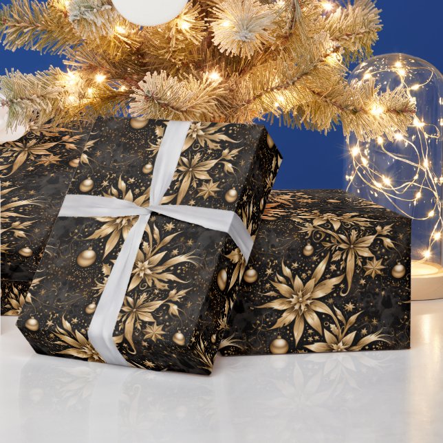 Elegant Black Guld jul Ornament Blommigt Presentpapper (Helgdagar)