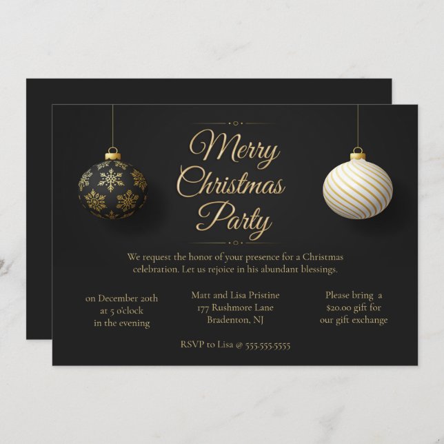 Elegant Black & Guld jul Party Inbjudningar (Fram/baksida)