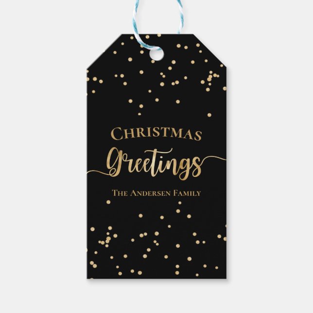 Elegant Black Guld, julhälsningar Presentetikett (Framsidan)