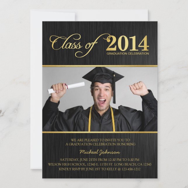 Elegant Black & Guld klass 2014 Studenten Inbjudningar (Framsida)