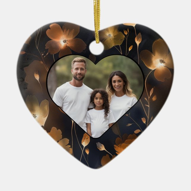 Elegant Black guld kopparterra cotta blommigt Julgransprydnad Keramik (Framsidan)