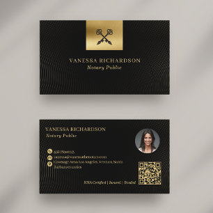 Elegant Black & Guld Kor Pen Notary QR Visitkort