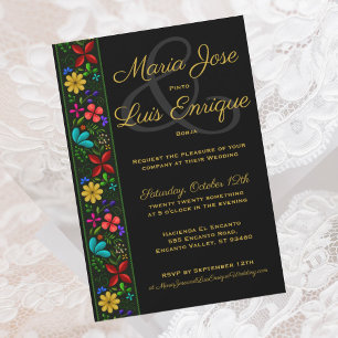 Elegant Black Guld Latin People Blommigt Bröllop Inbjudningar