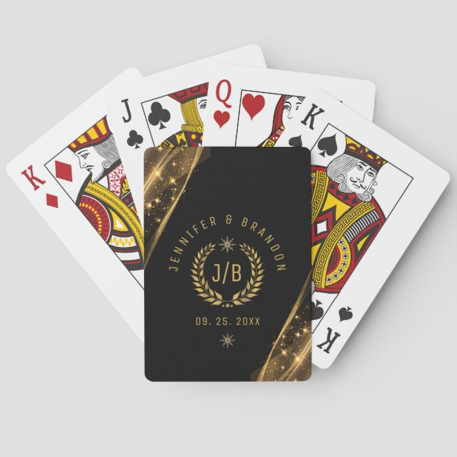Elegant Black Guld Laurel Behandla Festive Design Casinokort (Baksidan)