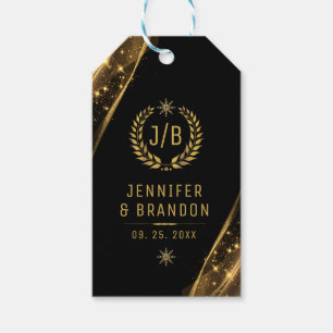 Elegant Black Guld Laurel Behandla Festive Design Presentetikett