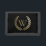 Elegant Black Guld Laurel Wandeandogram<br><div class="desc">Den här eleganten har ditt monogram i faux guld,  med en passande guld lagerkrans mot svart bakgrund. Baksidan av bagagetaggen har en kortplats för din kontaktinformation. Designad av Susan Coffey.</div>
