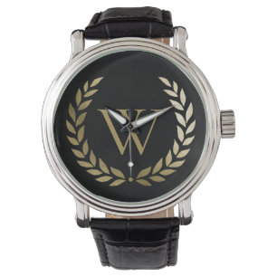 Elegant Black Guld Laurel Wandeandogram Armbandsur