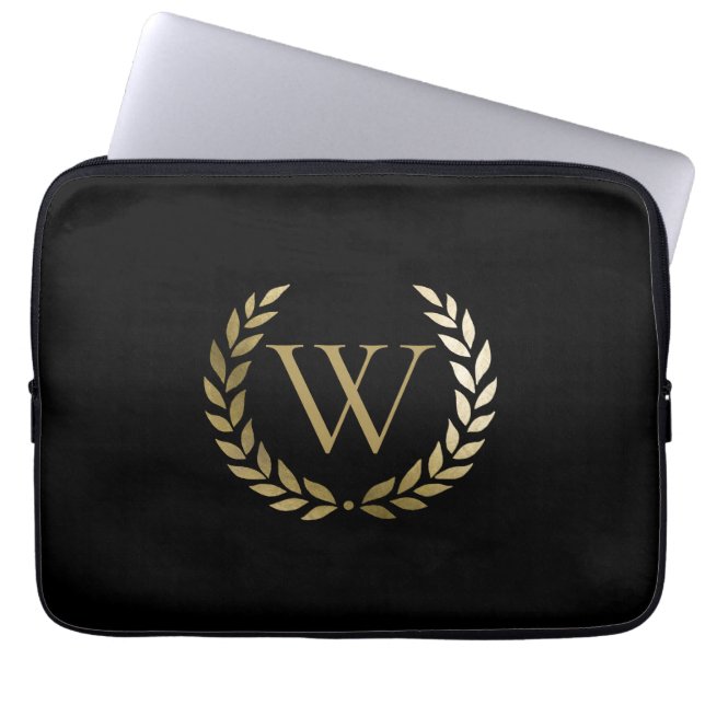 Elegant Black Guld Laurel Wandeandogram Laptop Fodral (Framsidan)