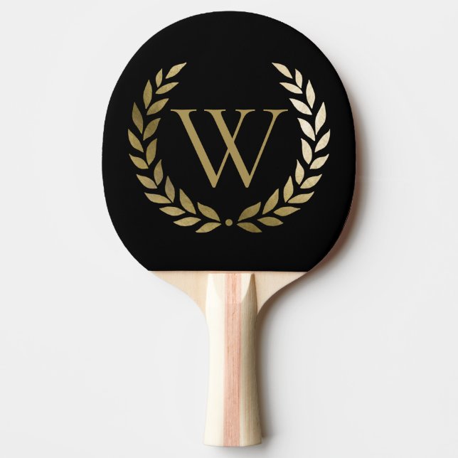 Elegant Black Guld Laurel Wandeandogram Pingisracket (Framsidan)