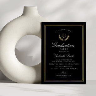 Elegant Black & guld law studentfest Inbjudningar