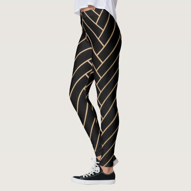 Elegant Black & Guld Leggings (Vänster)
