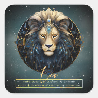 Elegant Black Guld Lejon Astrology Sol Sign Leo Fyrkantigt Klistermärke