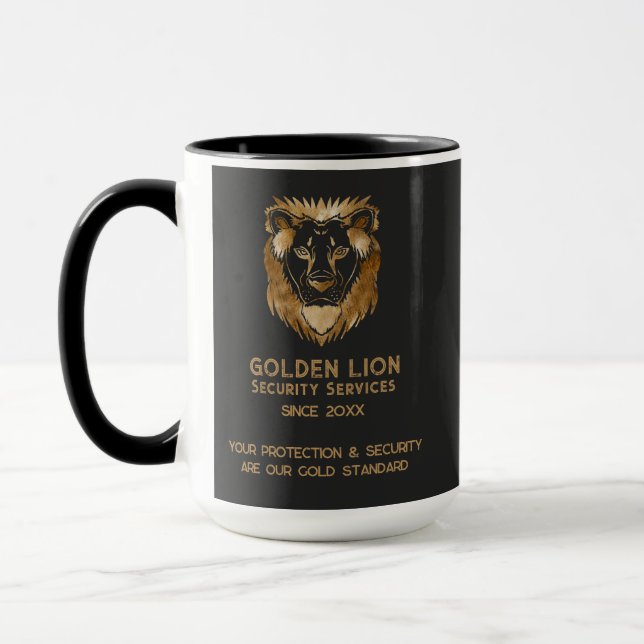 Elegant Black Guld Lejon Luxe Business Logotyp Mugg (Vänster)