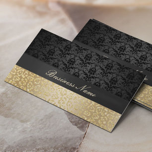 Elegant Black & Guld Leopard Skriv ut Damask Visitkort