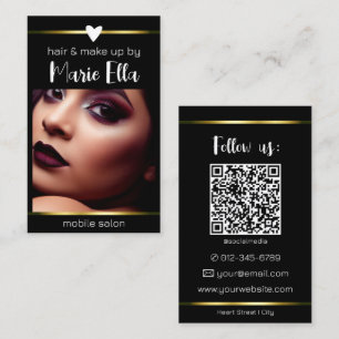 Elegant Black Guld Linjer Photo QR-kodmall Visitkort