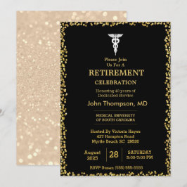 Elegant Black & Guld Ljus Doktor Pension Inbjudningar