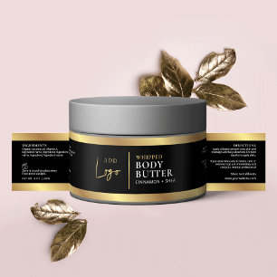 Elegant Black Guld Logotyp Cosmetic Burk Wrapper-e Vattenflaska Etikett