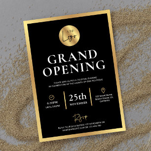 Elegant Black Guld Logotyp New Business Open Event Inbjudningar
