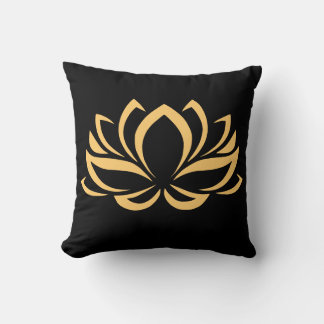 Elegant Black & Guld Lotus Flower Zen Mindfulness Kudde