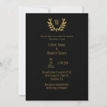 Elegant Black Guld Löv Chic Monogram Bröllop