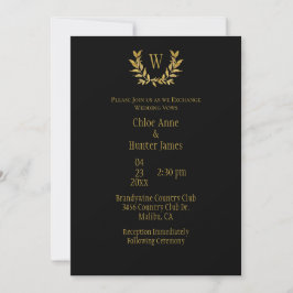 Elegant Black Guld Löv Chic Monogram Bröllop Inbjudningar