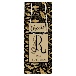 Elegant Black & Guld Löv Mönster Monogram R
