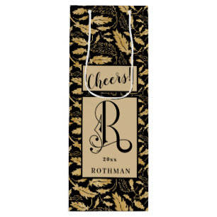 Elegant Black & Guld Löv Mönster Monogram R