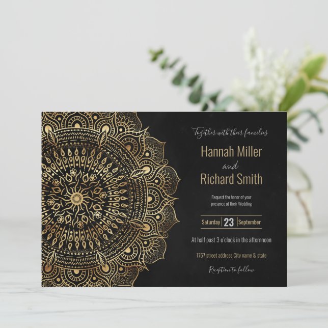 Elegant Black Guld Mandala Blommigt Design (Stående Fram)