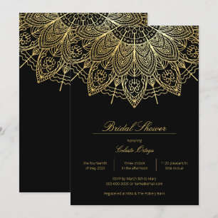 Elegant Black & Guld Mandala Möhippa Inbjudningar