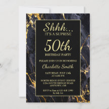 Elegant Black & Guld Marble 50:e Födelsedagsfesten