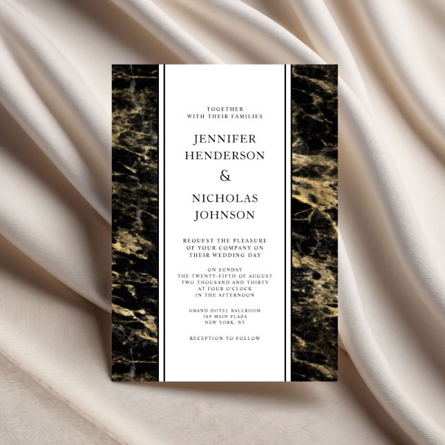 Elegant Black Guld Marble Bröllop Inbjudningar (Elegant Black Gold Marble Wedding Invitation)