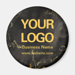 Elegant Black Guld Marble Business Logotyp Round Magnet