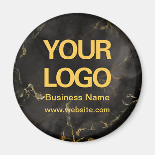 Elegant Black Guld Marble Business Logotyp Round Magnet