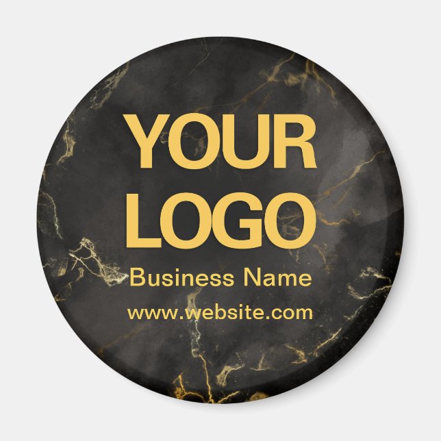 Elegant Black Guld Marble Business Logotyp Round Magnet (Framsidan)