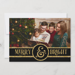 Elegant Black Guld Merry & Bright Photo jul Julkort