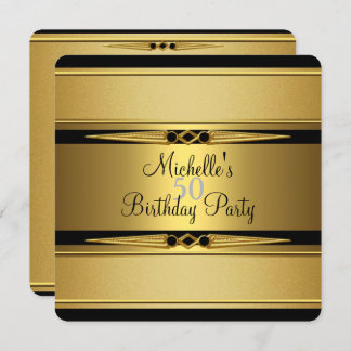 Elegant Black Guld Metall Titta 50:e Födelsedagsfe Inbjudningar