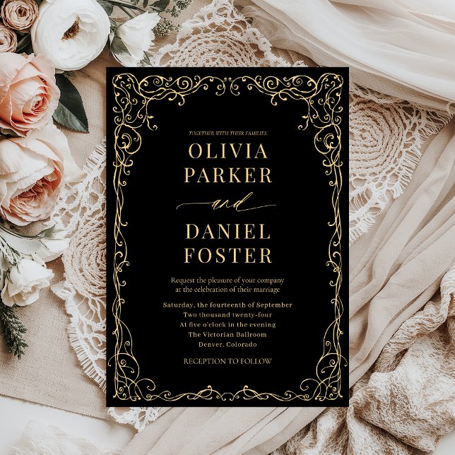 Elegant Black Guld minimalistisk Bröllop Inbjudningar (Skapare uppladdad)
