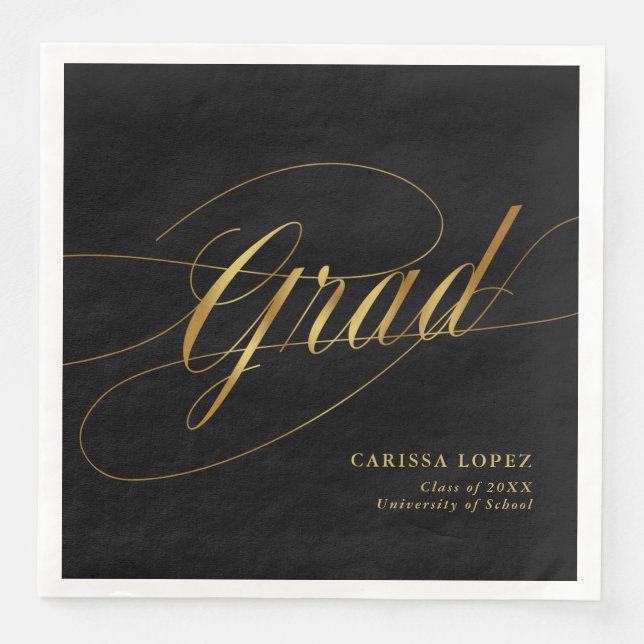 Elegant Black & Guld minimalistisk Grad Calligraph Pappersservett (Framsida)