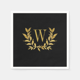 Elegant Black Guld Modern Monogram Bröllop Pappersservett