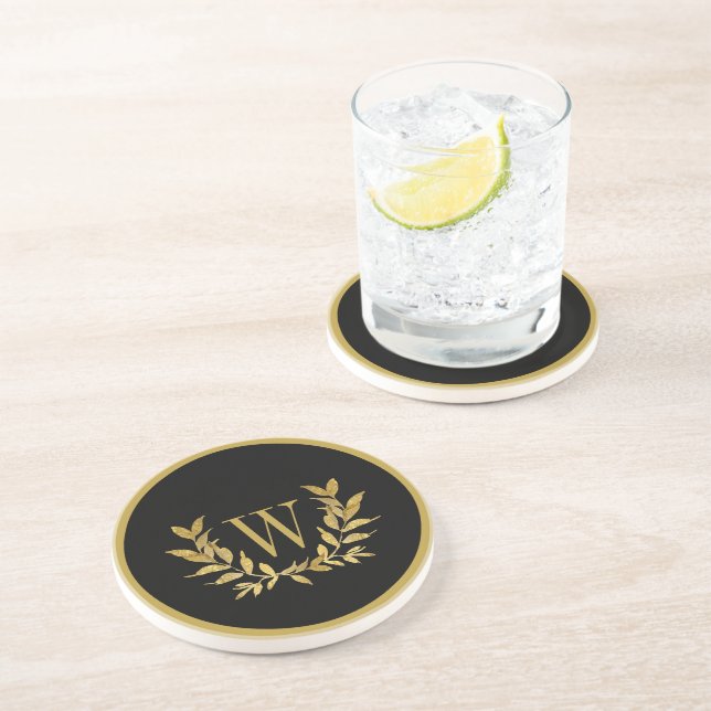 Elegant Black Guld Modern Monogram-Chic Underlägg (Sidan)