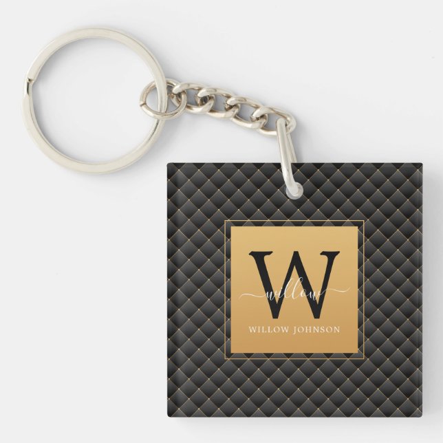Elegant Black Guld Modern Monogram Initialt skript (Framsidan)