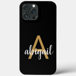 Elegant Black Guld Modern Monogram Namn 