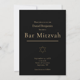 Elegant Black Guld Modern Pub Mitzvah Inbjudningar