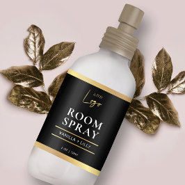 Elegant Black & Guld Modern Room Mist Spray-etiket Fraktsedel