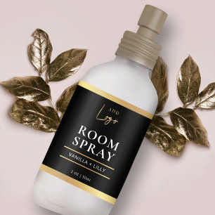 Elegant Black & Guld Modern Room Mist Spray-etiket Fraktsedel