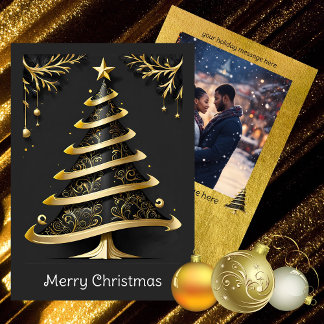 Elegant Black Guld Modern Träd | Fotojul Julkort
