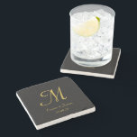 Elegant Black & Guld Monogram Bröllop någon Party Stenunderlägg<br><div class="desc">Elegant Black & Guld Monogram Bröllop Valfri Party Stone Underlägg</div>