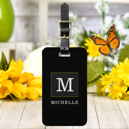Elegant Black Guld Monogram Chic Personlig Bagagebricka